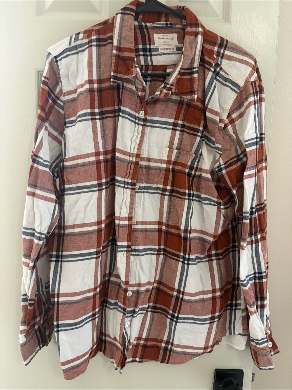 Women’s Rust and White Plaid Button-Down Shirt